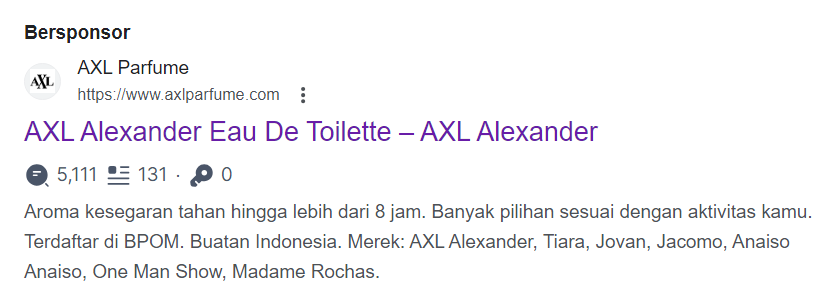 Contoh Paid Search AXL Parfume