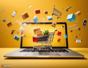 ecommerce web popping out of computer