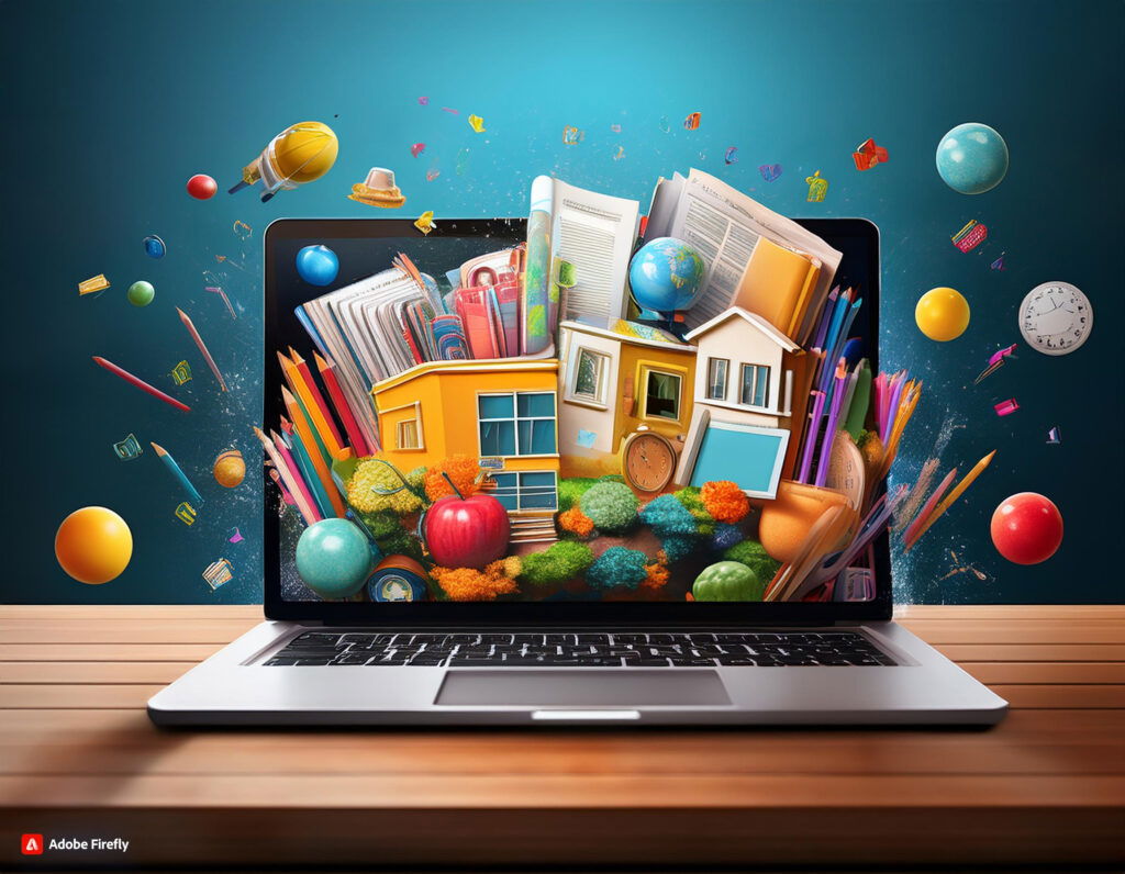 school web popping up out of laptop