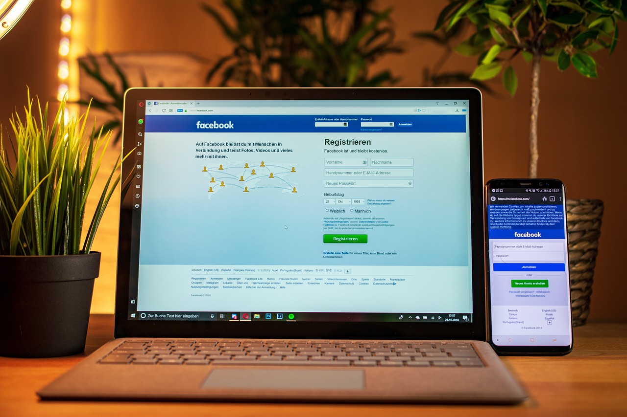 laptop, mobile, facebook