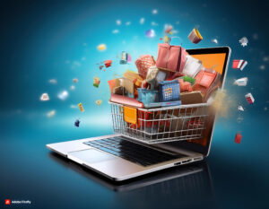 online shop popping out of laptop display