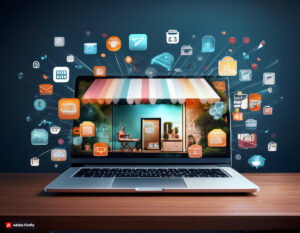 online shop popping out of laptop