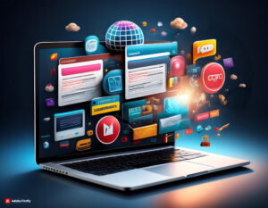 web ads popping out of laptop display screen