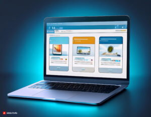 web showing product services in laptop