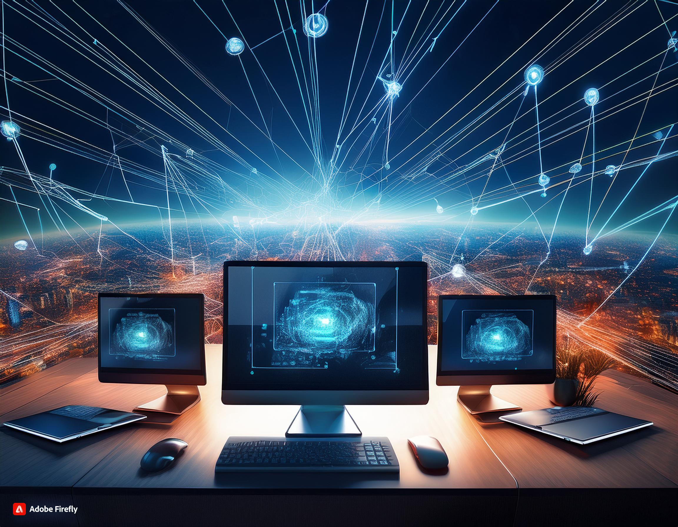 photo of computers with connection network