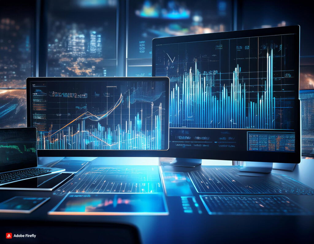photo of digital diagram in computer screens