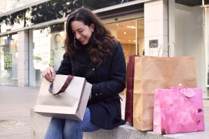 woman, shopping bags, happy
