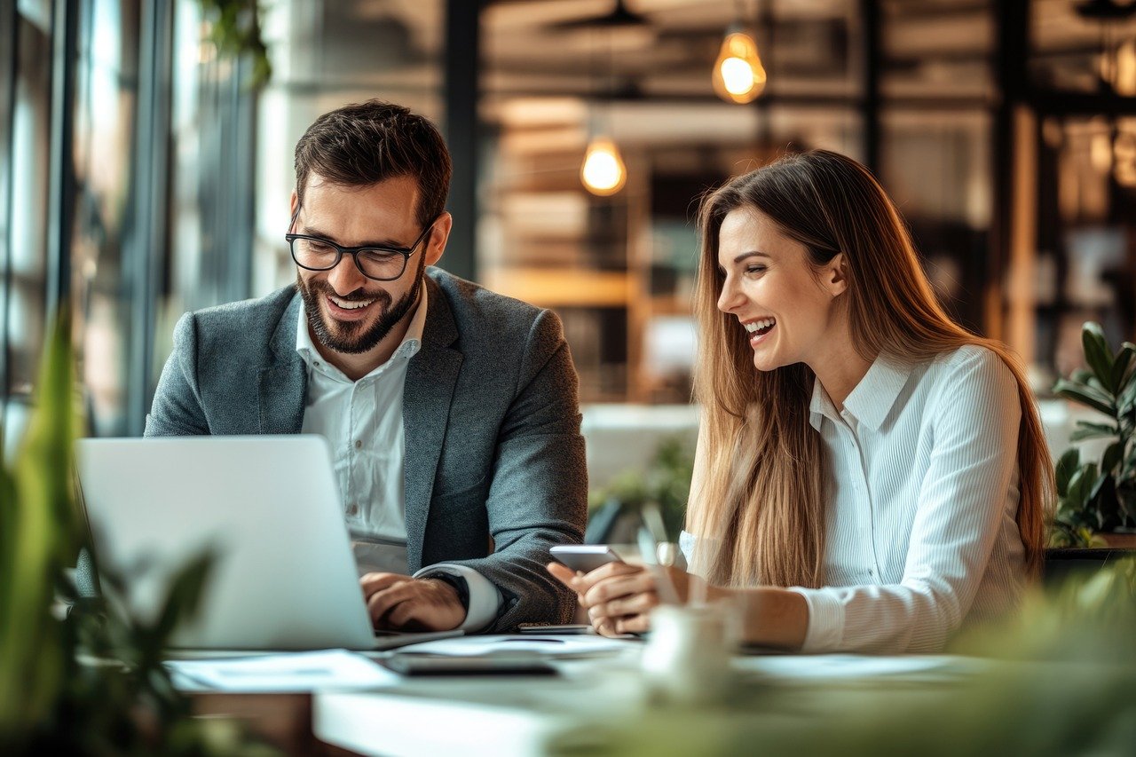 business, financial analysis, leaders, team, laptop, computer, conversation, financial, project, business teamwork, professional, corporate, office, collaboration, planning, meeting, analysis, development, leadership, report, partnership, success, work collaboration, businessman, woman, ai generated