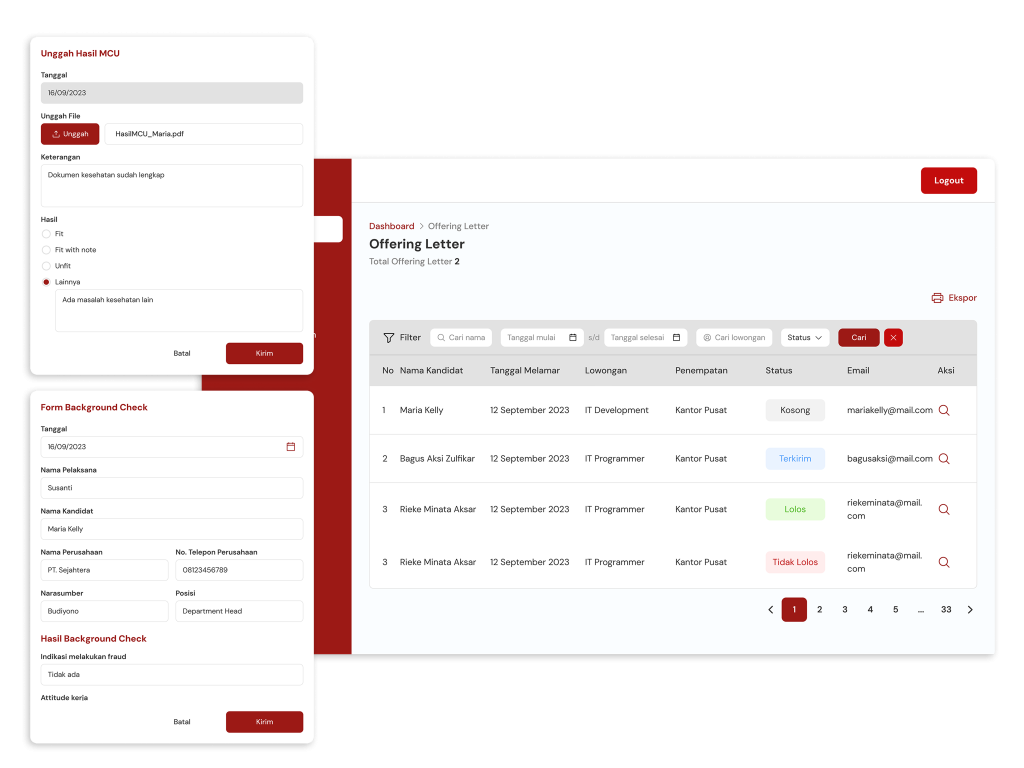 proses seleksi hingga offering letter pada sistem erecruitment
